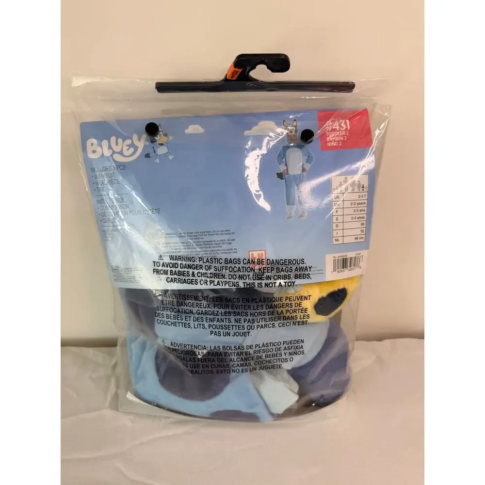 Bluey Toddler 2 Costume 2T-3T Halloween Jumpsuit Headpiece Tail NEW